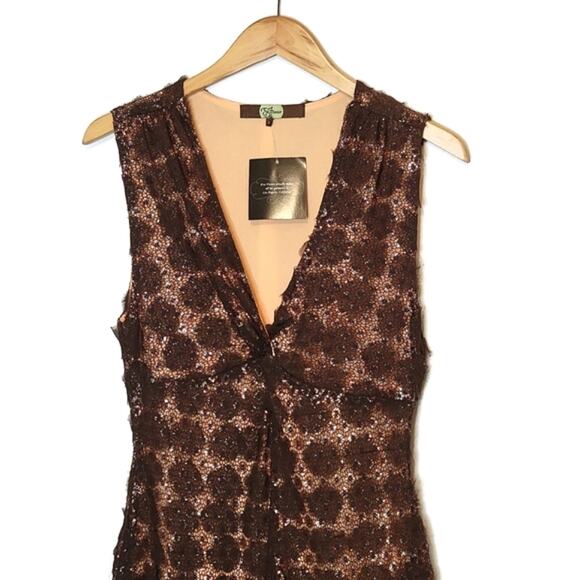 Eva Franco V Neck Sleeveless Lace Overlay Brown A Line Midi Dress Size 6 - Picture 2 of 16